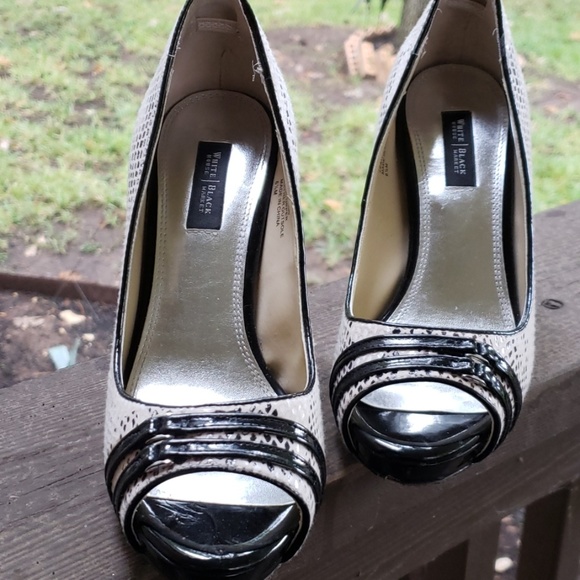 White House Black Market Shoes - White House Black Market shoes. Peep. Snake. Black size 6.5